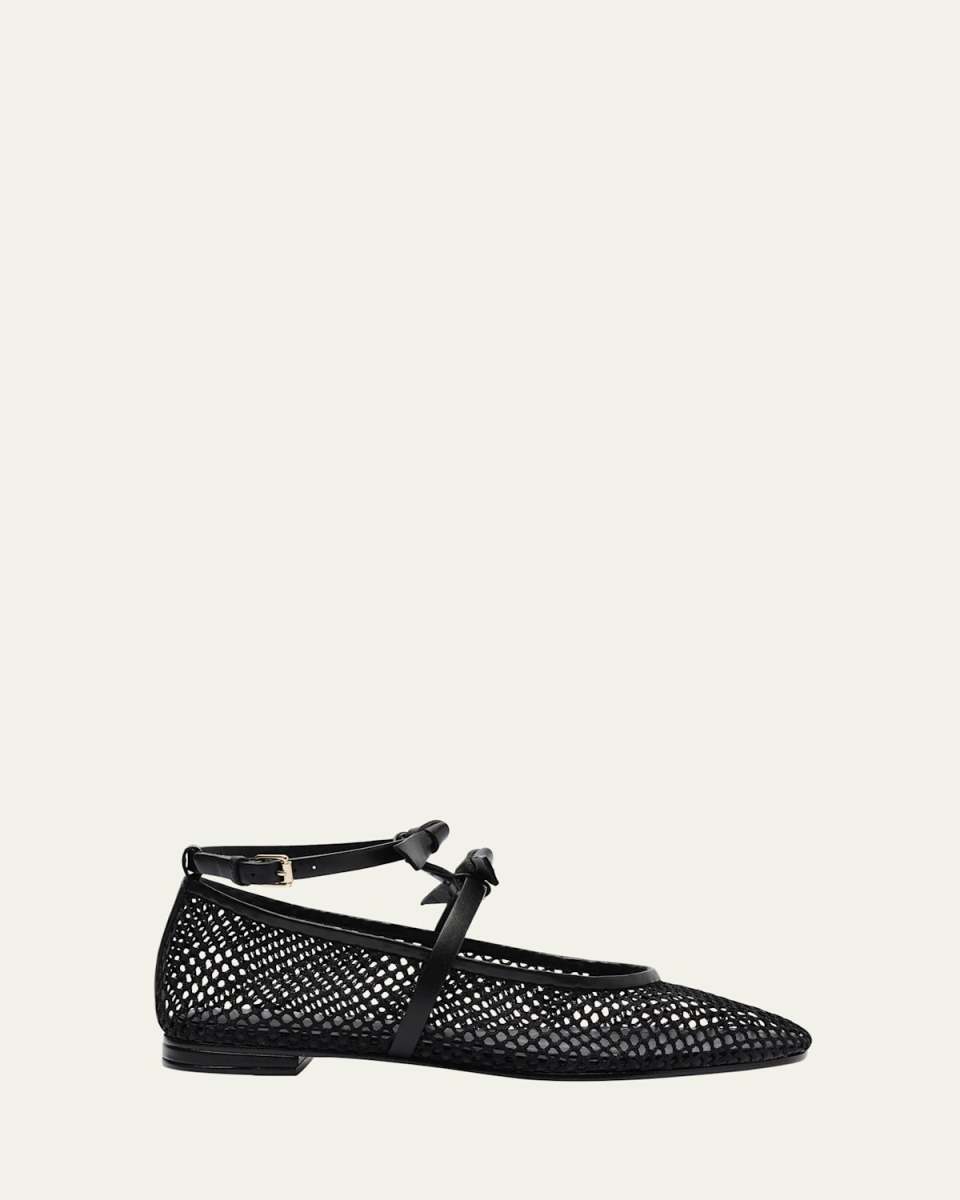 Slim Clarita Bow-Strap Fishnet Ballerina Flats